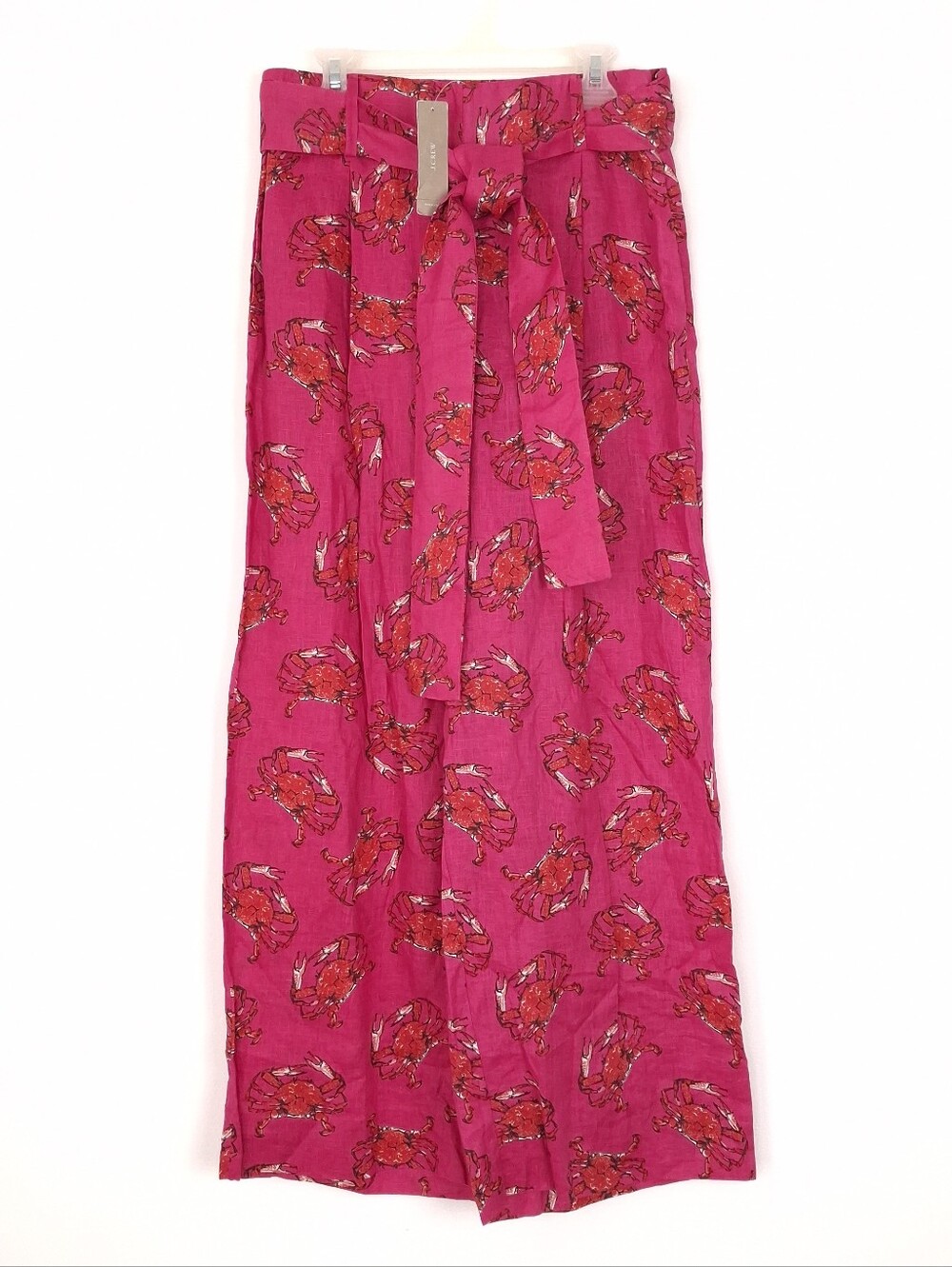 J. Crew Tie Waist Linen Pant Ratti King Crab Print preppy beach colorful novelty